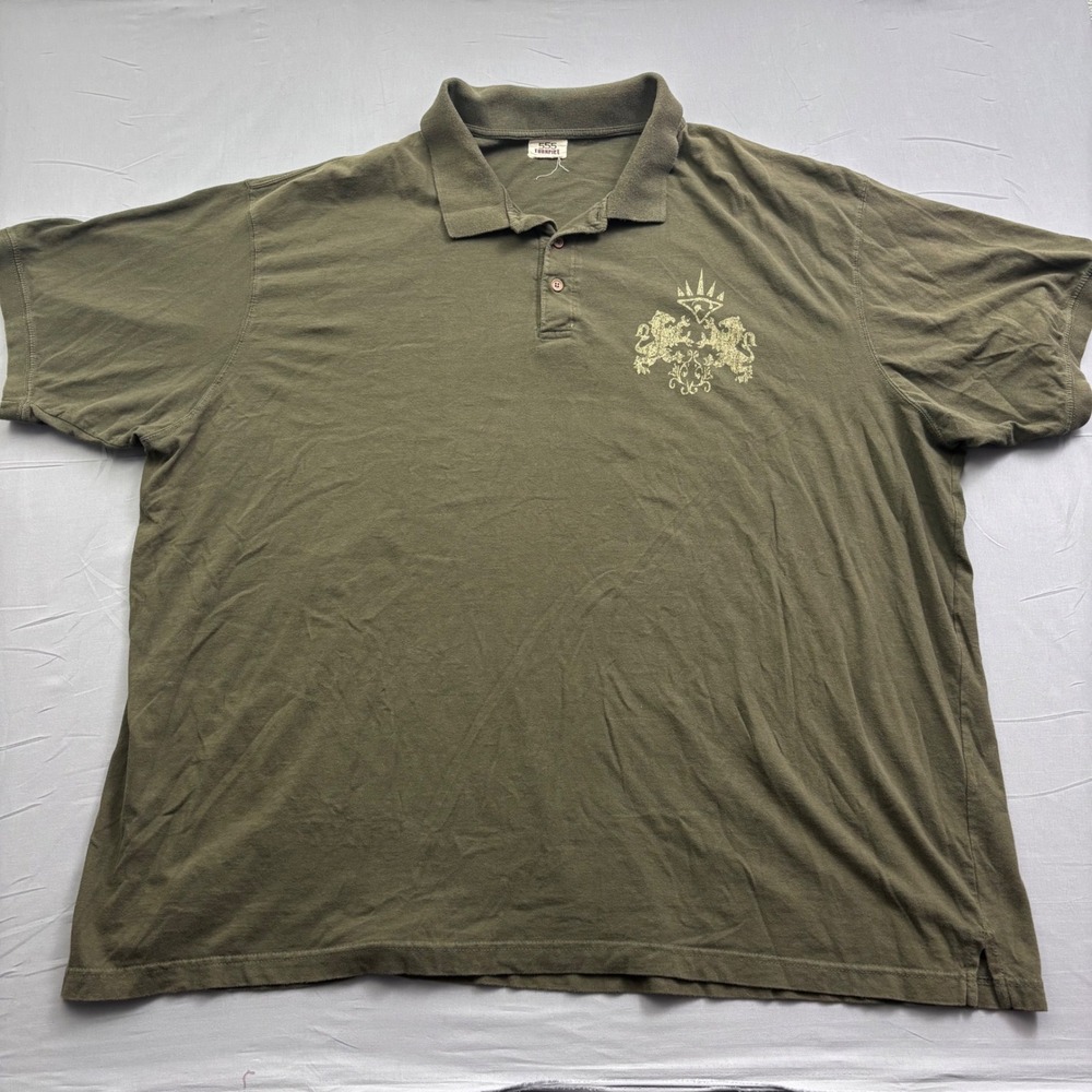 555 Turnpike Mens Olive Green Lion Graphic Short Sleeve Polo Shirt XXL